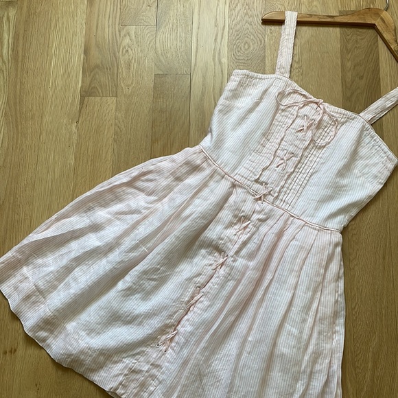 SEE BY CHLOE Pleated Dress Peach White Stripe 6 - Picture 12 of 16